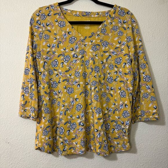 Pure Jill J Jill Yellow Floral V-Neck Top Printed - Picture 2 of 5